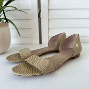 Tory Burch Savannah D'Orsay Flats Tan Snake Embossed Leather Sandal Shoe Size 8M